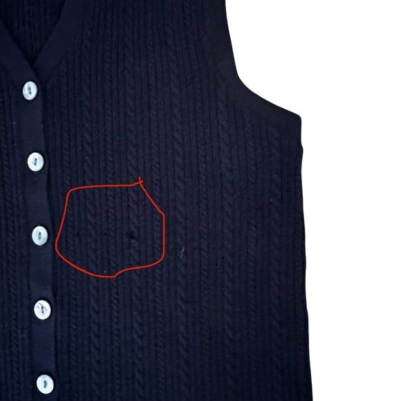 Lord & Taylor Merino Wool Sleeveless Navy Blue Cable Sweater Vest Petite Medium - Picture 5 of 6